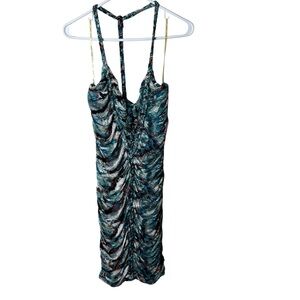 Y2K baby phat halter neck ruched abstract geometric mini dress